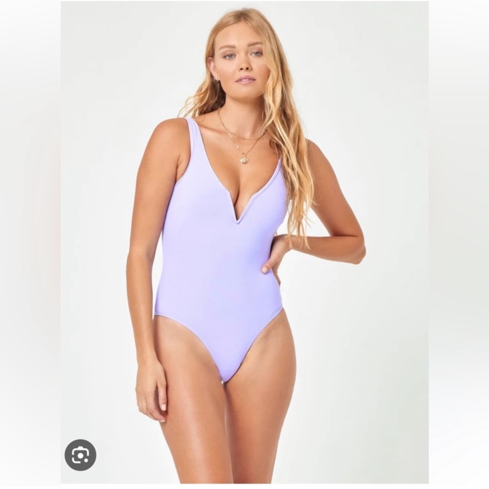 L*space NWT Coco one piece swimsuit lavender deep v neck